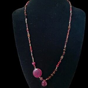 Chinese Sterling Silver Vintage Garnet Bead Asymmetrical Necklace